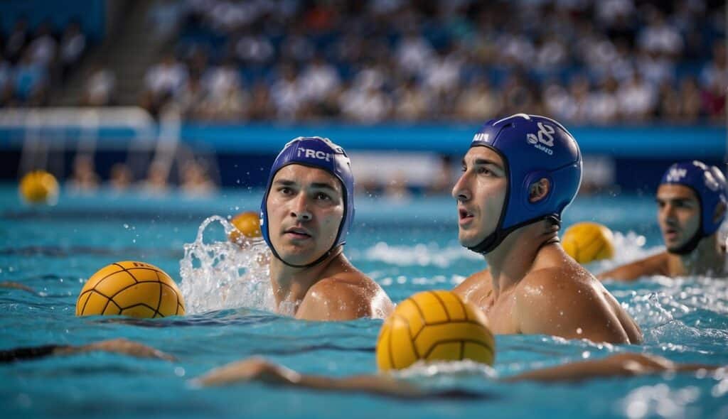 A global water polo competition with teams from around the world competing in a large, modern aquatic stadium