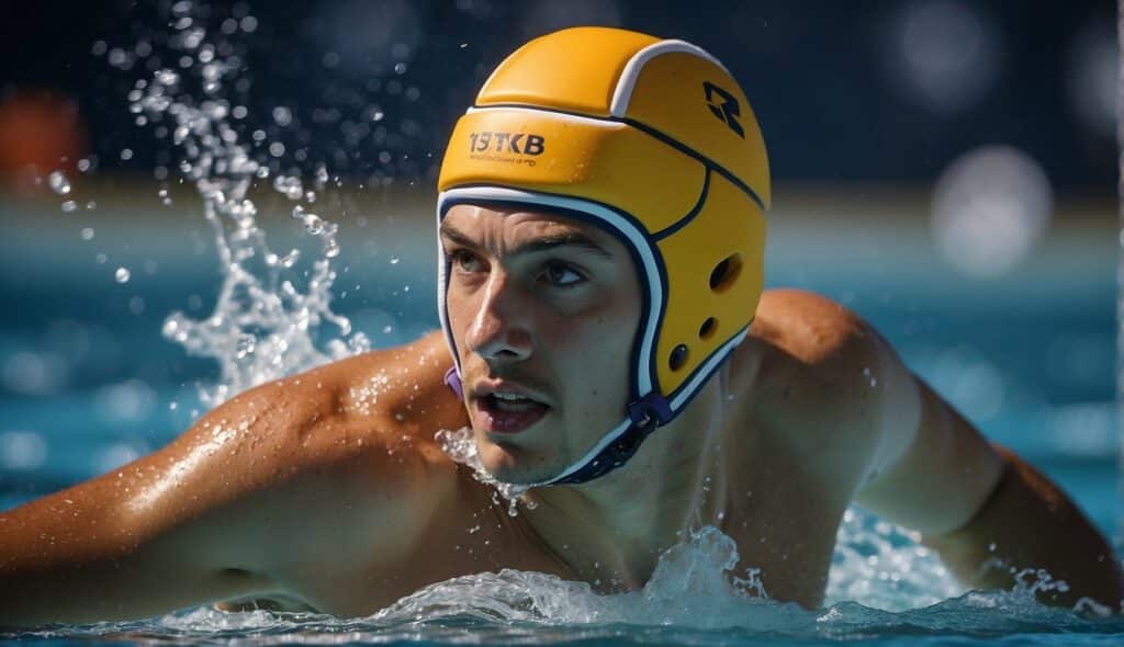 A water polo player swims with determination, avoiding injury and focusing on physiological aspects and fitness