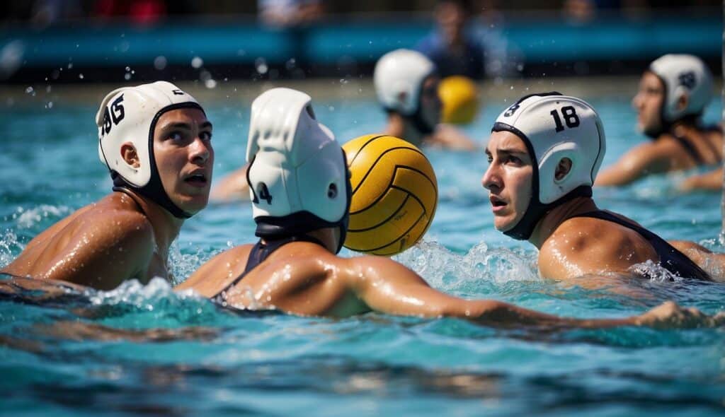A group of young water polo players competing in a championship match